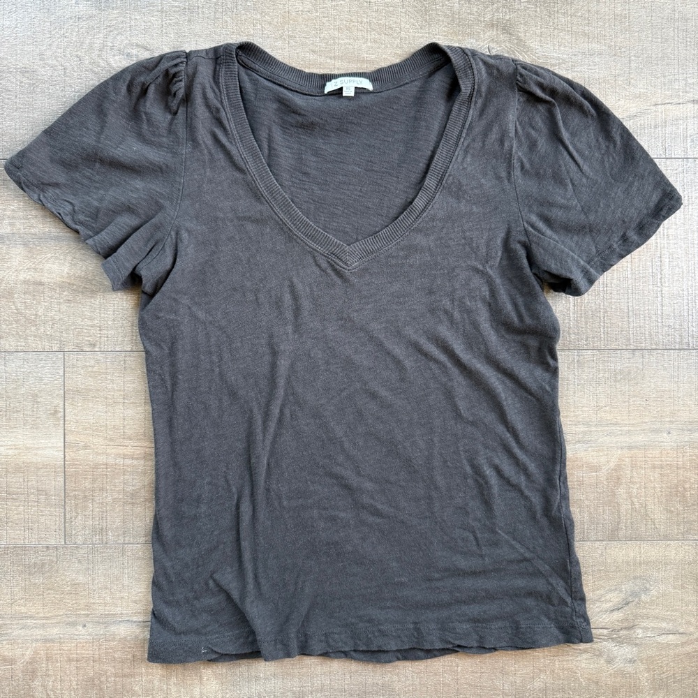 Z Supply washed black flutter sleeve v neck t shirt